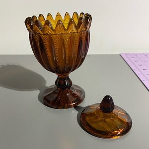 Vintage Portieux Vallerysthal Amber Glass Sugar Bow